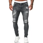 Fashion Street Style Ripped Skinny Jeans Men Vintage Wash Solid Denim Trouser Mens Casual Slim Fit Pencil Denim Pants - Image 3