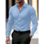 Men's Shirt Business Button Down Shirt Summer Solid Color Long Sleeve Lapel Vacation Shirt Fashion Temperament Casual Tops - Image 7