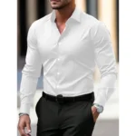 Men's Shirt Business Button Down Shirt Summer Solid Color Long Sleeve Lapel Vacation Shirt Fashion Temperament Casual Tops - Image 8