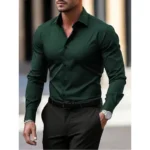Men's Shirt Business Button Down Shirt Summer Solid Color Long Sleeve Lapel Vacation Shirt Fashion Temperament Casual Tops - Image 4