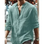 Men's Long Sleeve Shirt With Button Casual Solid Color Tops For Spring Autumn - Image 3