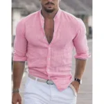Men's Long Sleeve Shirt With Button Casual Solid Color Tops For Spring Autumn - Image 11