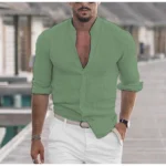 Men's Long Sleeve Shirt With Button Casual Solid Color Tops For Spring Autumn - Image 10