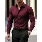 Men's Shirt Business Button Down Shirt Summer Solid Color Long Sleeve Lapel Vacation Shirt Fashion Temperament Casual Tops - Image 9