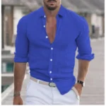Men's Long Sleeve Shirt With Button Casual Solid Color Tops For Spring Autumn - Image 13