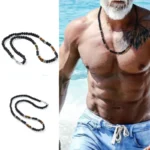 Volcanic Rock Black Matte Ethnic Style Necklace Men - Image 5