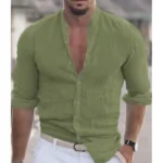 Men's Long Sleeve Shirt With Button Casual Solid Color Tops For Spring Autumn - Image 9