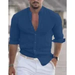 Men's Long Sleeve Shirt With Button Casual Solid Color Tops For Spring Autumn - Image 5