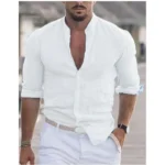 Men's Long Sleeve Shirt With Button Casual Solid Color Tops For Spring Autumn - Image 15
