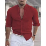 Men's Long Sleeve Shirt With Button Casual Solid Color Tops For Spring Autumn - Image 16