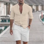 Men's Long Sleeve Shirt With Button Casual Solid Color Tops For Spring Autumn - Image 14