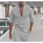 Men's Long Sleeve Shirt With Button Casual Solid Color Tops For Spring Autumn - Image 8