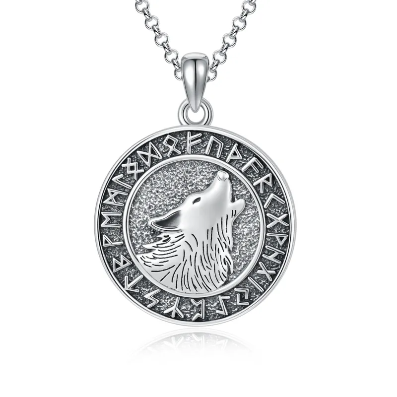 eb06a060-52ce-4530-a80e-88e36bdc6f9f-silver.webp Viking Wolf Necklace Viking Jewelry Viking Runes Coin Wolf Pendant for Men Women - Image 1