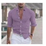 Men's Long Sleeve Shirt With Button Casual Solid Color Tops For Spring Autumn - Image 12